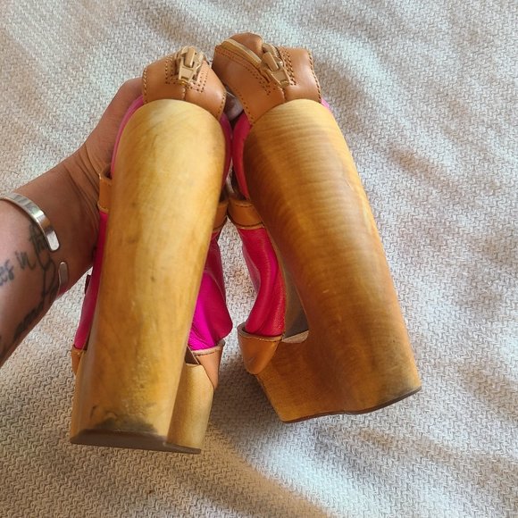 Tan and Pink Rock Me Leather Wedges Jeffrey Campbell - Picture 4 of 5